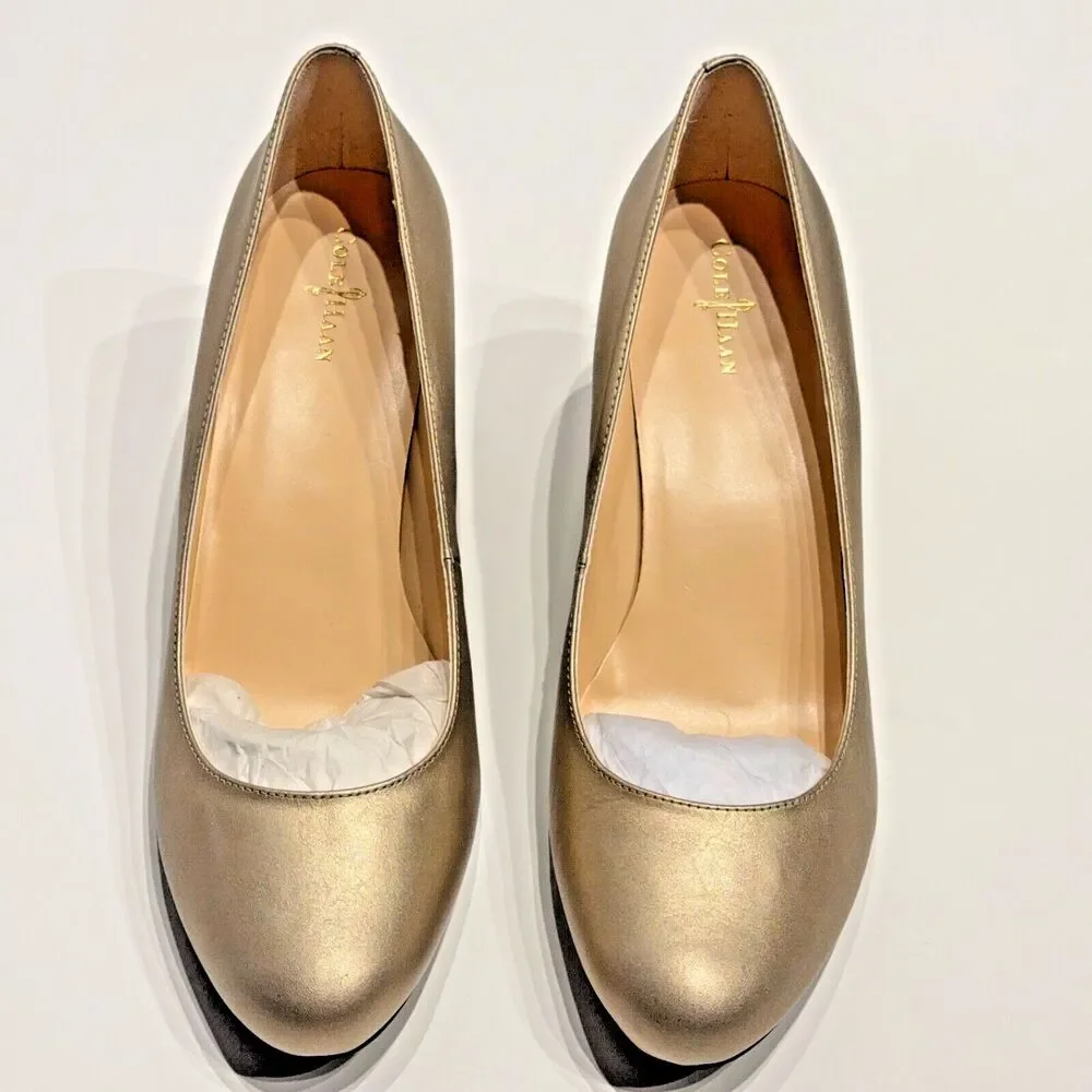 NWB Cole Haan Women’s Edie Low Pump Heels Pearlized Gold Leather Size 10B